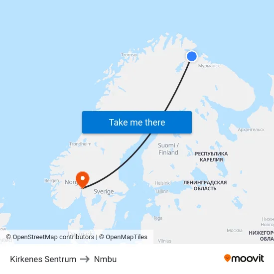 Kirkenes Sentrum to Nmbu map