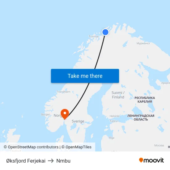 Øksfjord Ferjekai to Nmbu map