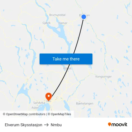Elverum Skysstasjon to Nmbu map
