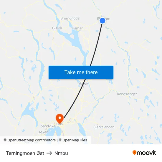 Terningmoen Øst to Nmbu map