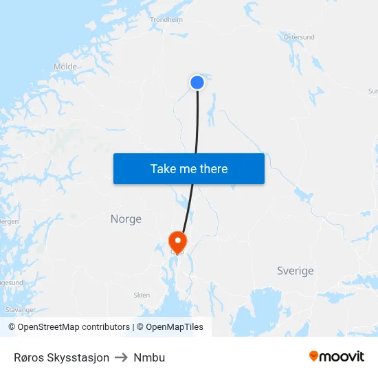 Røros Skysstasjon to Nmbu map