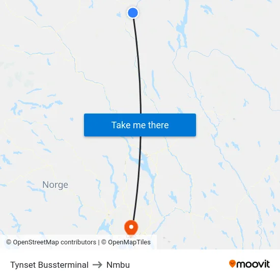 Tynset Bussterminal to Nmbu map