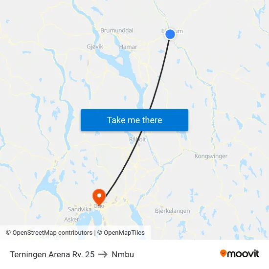 Terningen Arena Rv. 25 to Nmbu map