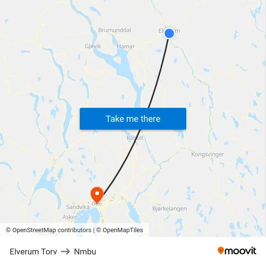 Elverum Torv to Nmbu map