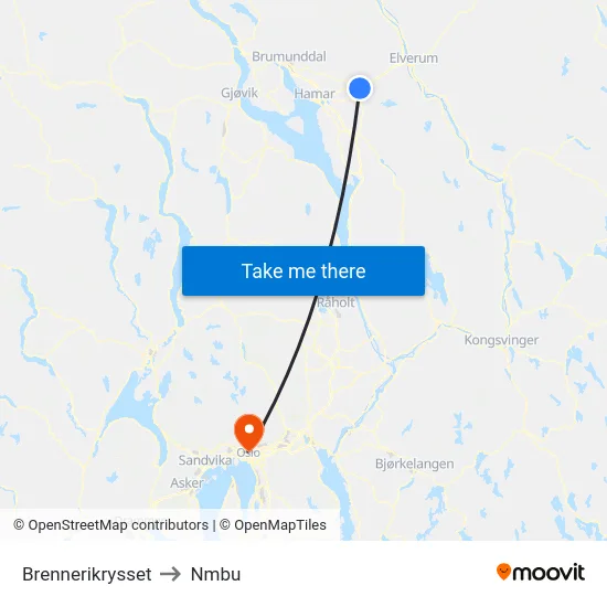 Brennerikrysset to Nmbu map