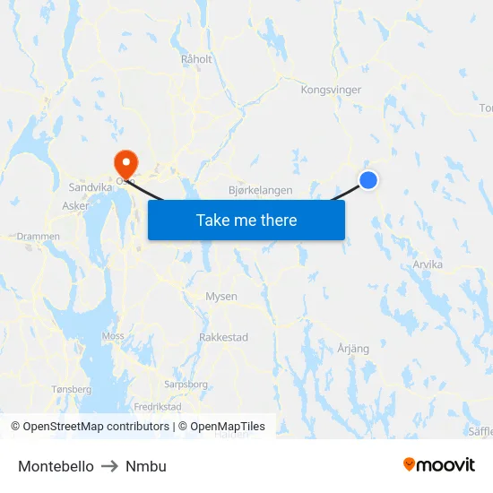 Montebello to Nmbu map