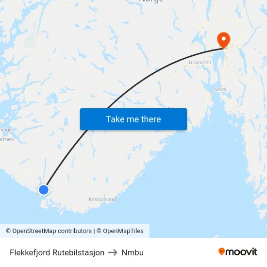 Flekkefjord Rutebilstasjon to Nmbu map