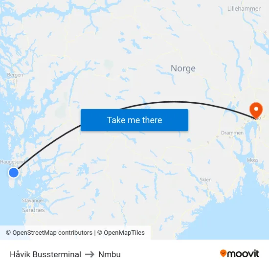 Håvik Bussterminal to Nmbu map