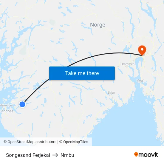 Songesand Ferjekai to Nmbu map