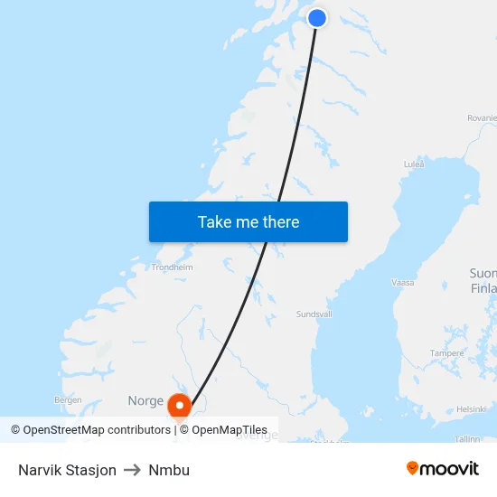 Narvik Stasjon to Nmbu map
