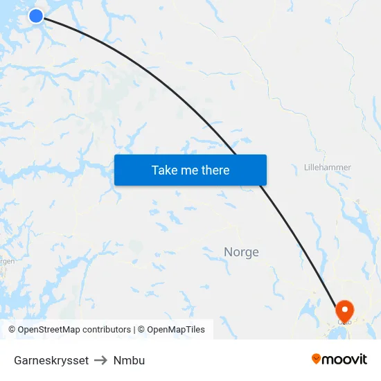 Garneskrysset to Nmbu map