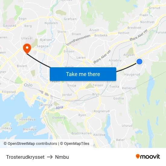 Trosterudkrysset to Nmbu map