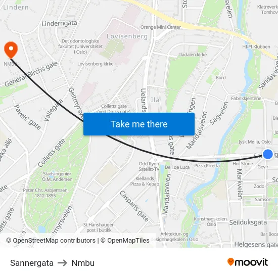 Sannergata to Nmbu map