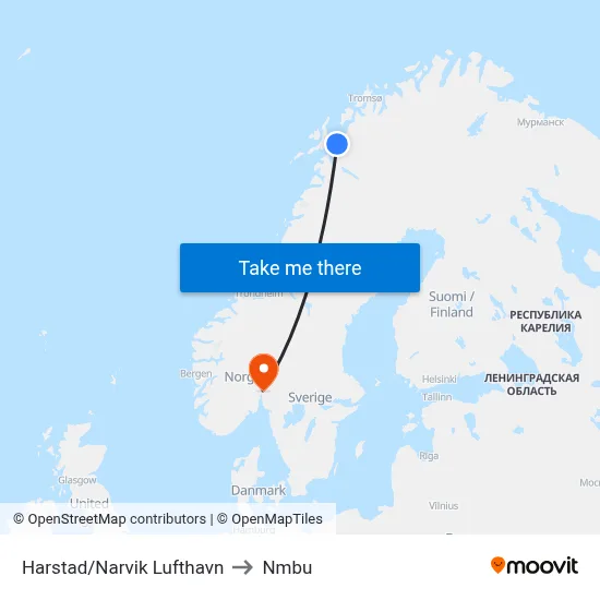 Harstad/Narvik Lufthavn to Nmbu map