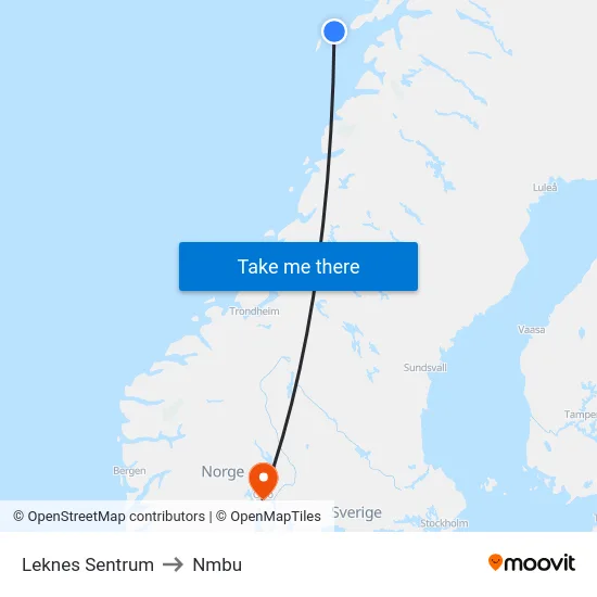 Leknes Sentrum to Nmbu map