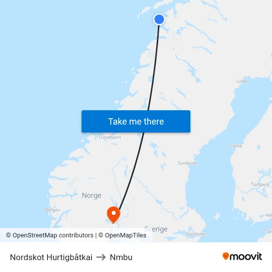 Nordskot Hurtigbåtkai to Nmbu map