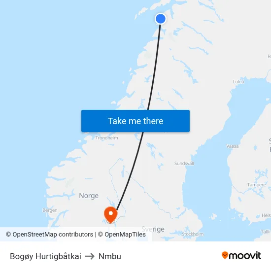 Bogøy Hurtigbåtkai to Nmbu map