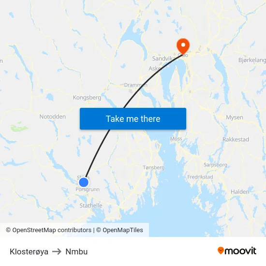 Klosterøya to Nmbu map