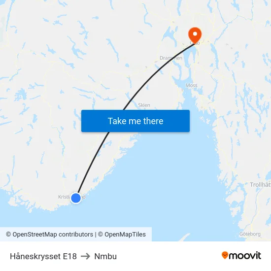 Håneskrysset E18 to Nmbu map