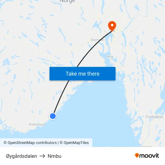 Øygårdsdalen to Nmbu map