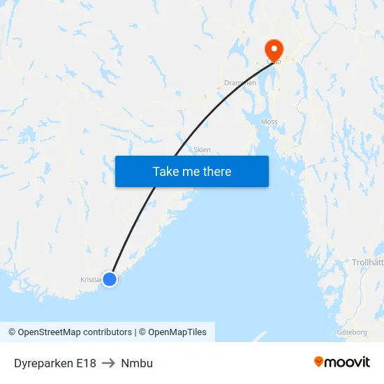 Dyreparken E18 to Nmbu map