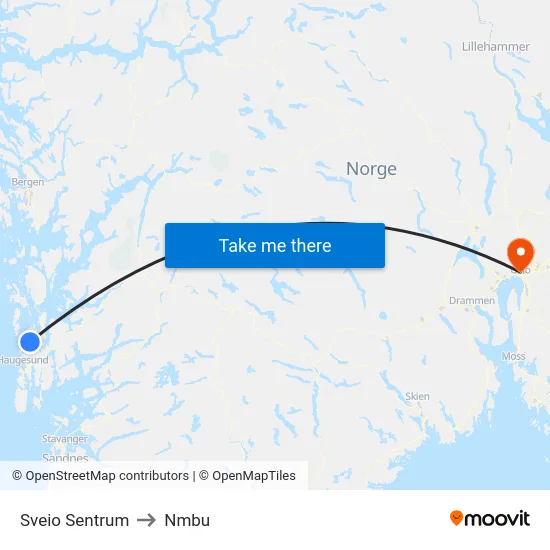 Sveio Sentrum to Nmbu map