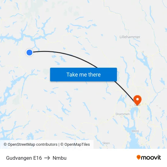 Gudvangen E16 to Nmbu map