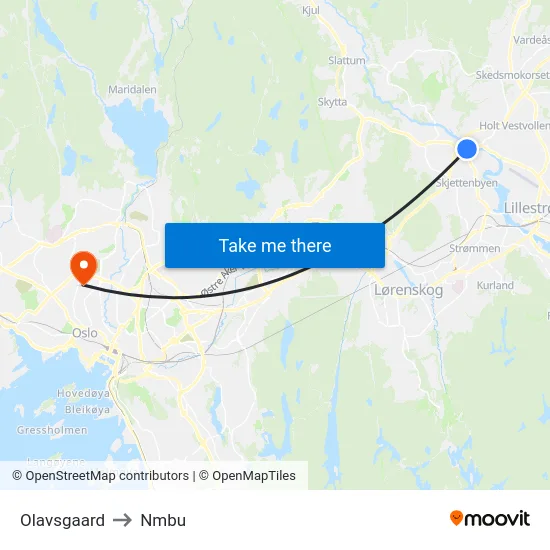 Olavsgaard to Nmbu map