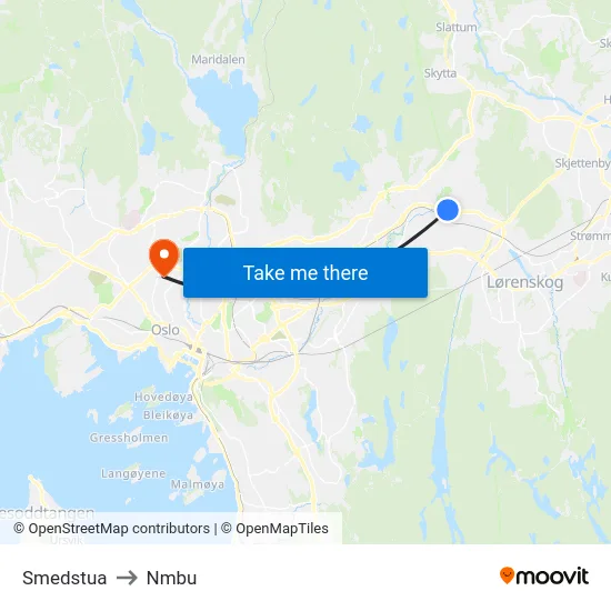 Smedstua to Nmbu map