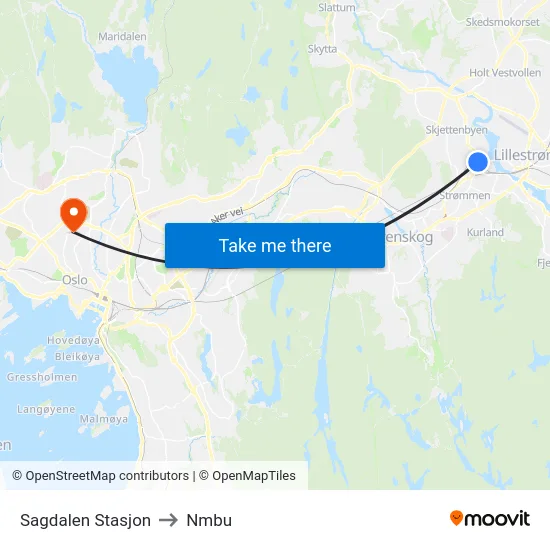 Sagdalen Stasjon to Nmbu map
