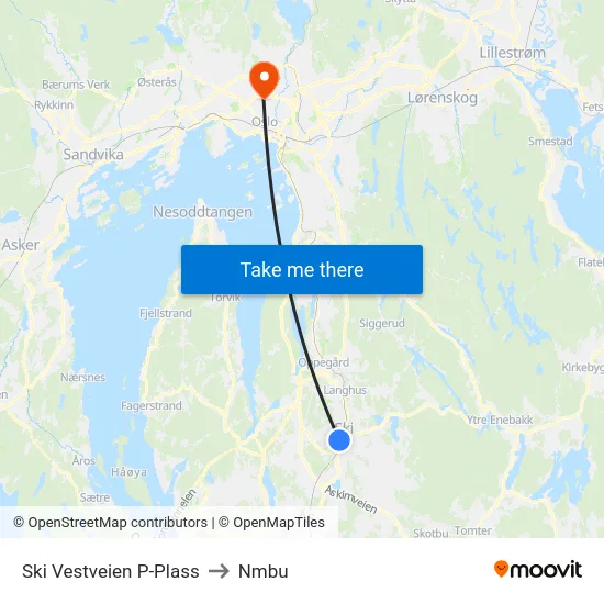 Ski Vestveien P-Plass to Nmbu map