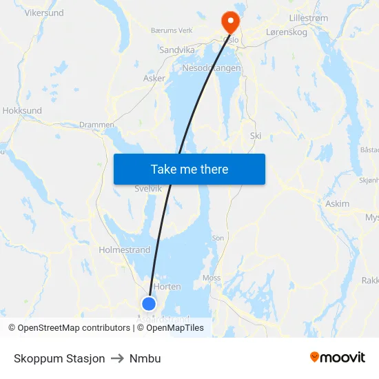 Skoppum Stasjon to Nmbu map