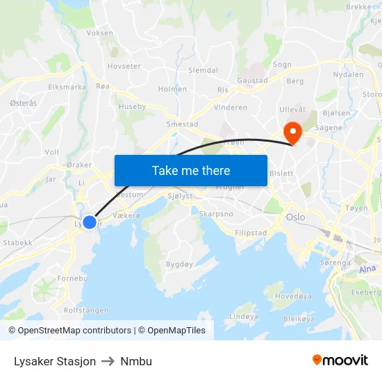 Lysaker Stasjon to Nmbu map