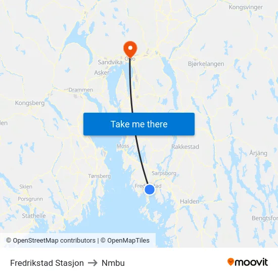 Fredrikstad Stasjon to Nmbu map