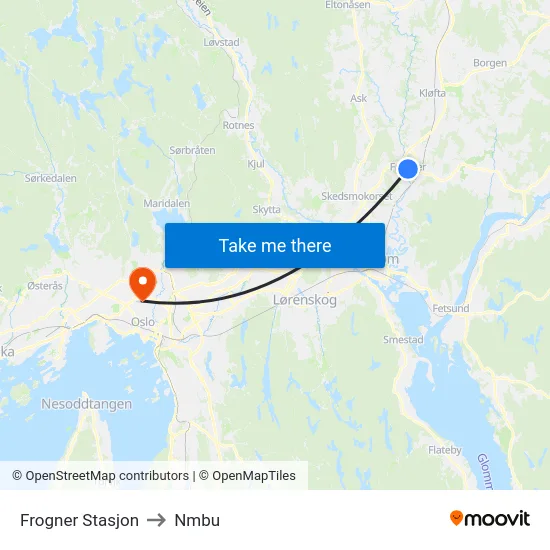 Frogner Stasjon to Nmbu map