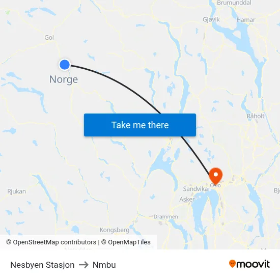 Nesbyen Stasjon to Nmbu map