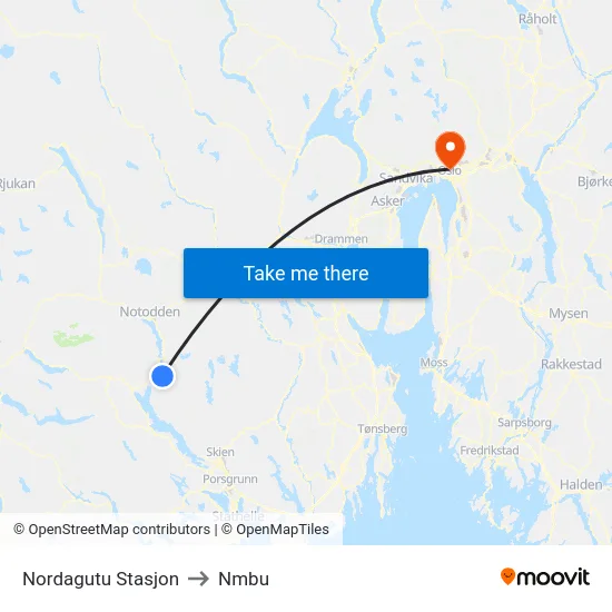 Nordagutu Stasjon to Nmbu map