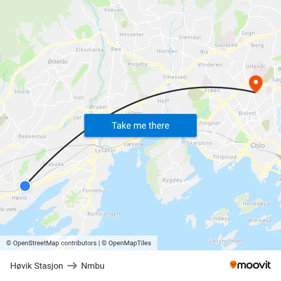 Høvik Stasjon to Nmbu map