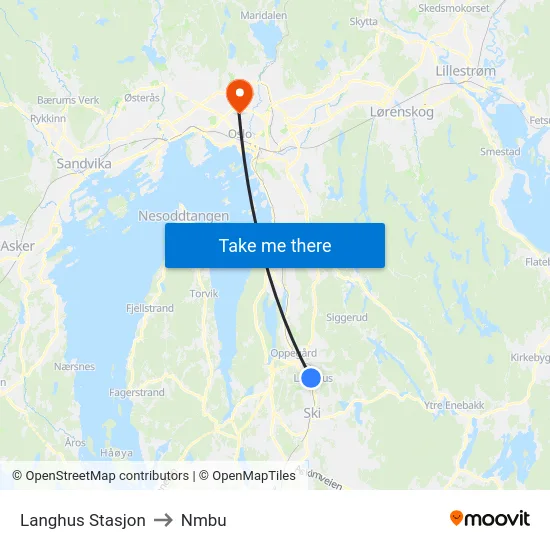 Langhus Stasjon to Nmbu map