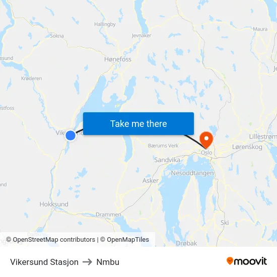 Vikersund Stasjon to Nmbu map