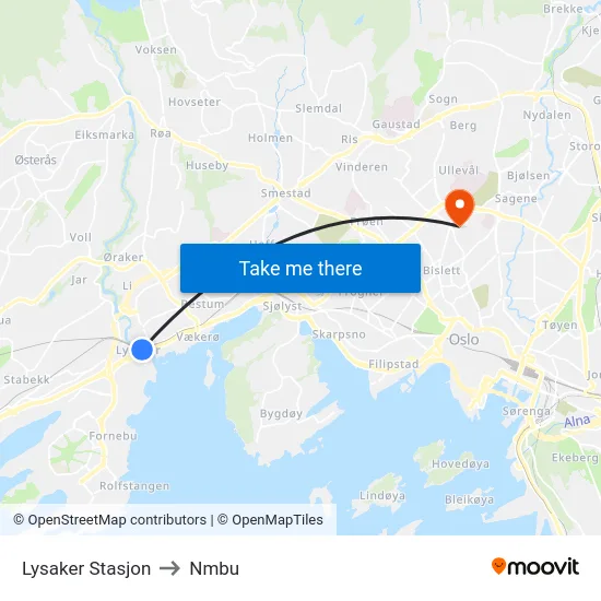 Lysaker Stasjon to Nmbu map