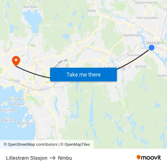 Lillestrøm Stasjon to Nmbu map