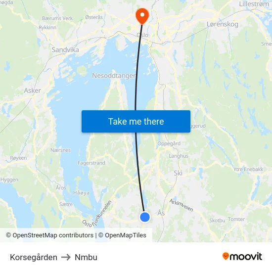 Korsegården to Nmbu map