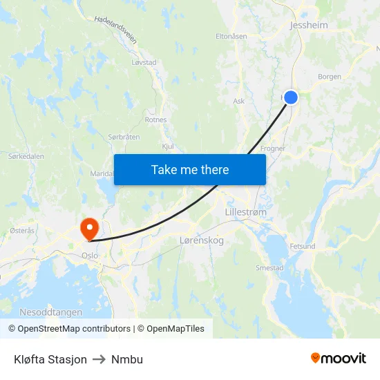 Kløfta Stasjon to Nmbu map