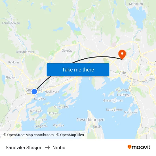 Sandvika Stasjon to Nmbu map