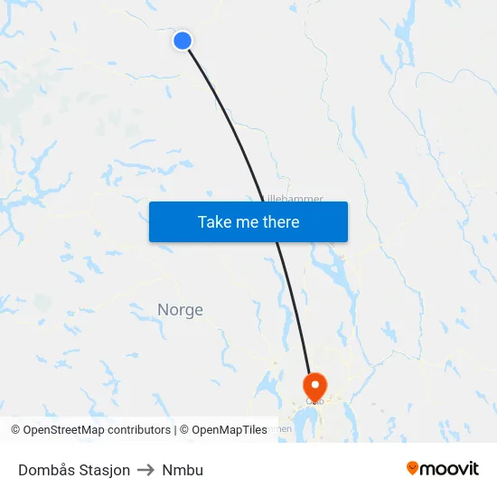 Dombås Stasjon to Nmbu map
