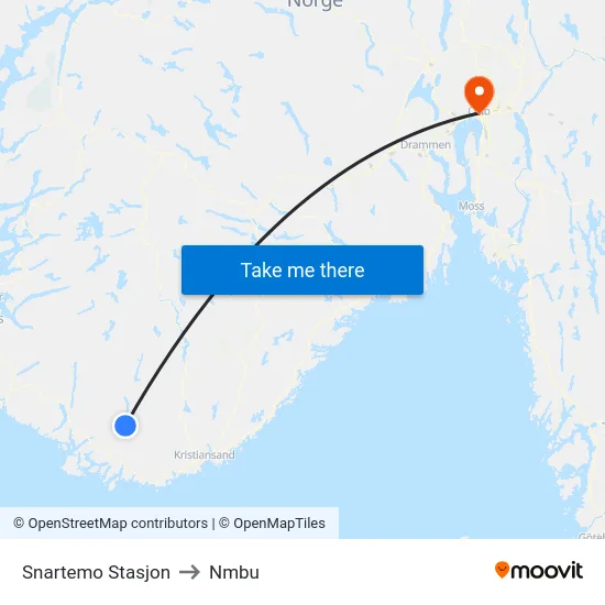 Snartemo Stasjon to Nmbu map