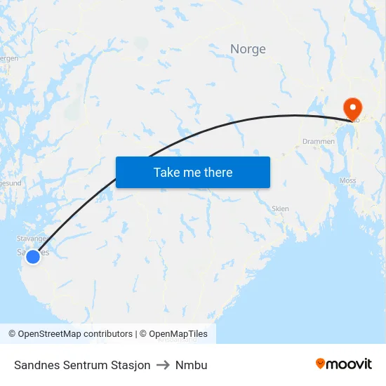 Sandnes Sentrum Stasjon to Nmbu map