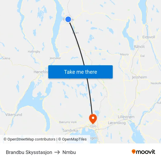 Brandbu Skysstasjon to Nmbu map