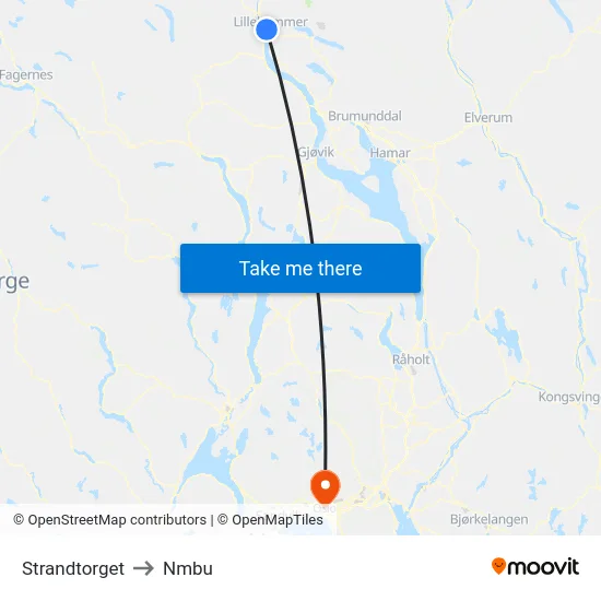 Strandtorget to Nmbu map